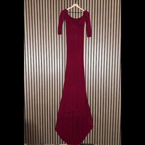 Sew Trendy Maternity Gown XS Womens Red Maxi Chiffon Knit Long Sleeve